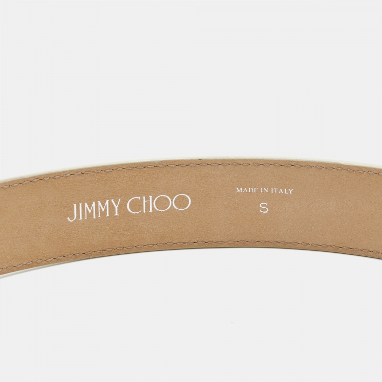 Pre Owned Jimmy Choo White Leather Madeline Crystals Belt S