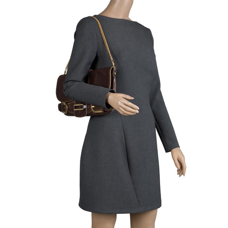 Pre Owned Jimmy Choo Brown Leather Gold Trim Tulita Shoulder Bag