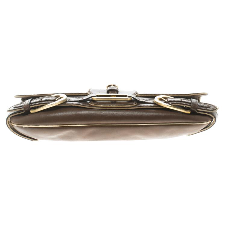 Pre Owned Jimmy Choo Brown Leather Gold Trim Tulita Shoulder Bag