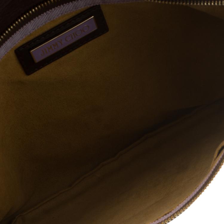 Pre Owned Jimmy Choo Brown Leather Gold Trim Tulita Shoulder Bag