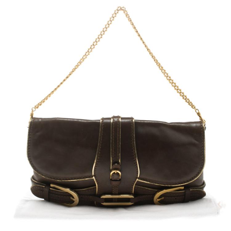 Pre Owned Jimmy Choo Brown Leather Gold Trim Tulita Shoulder Bag