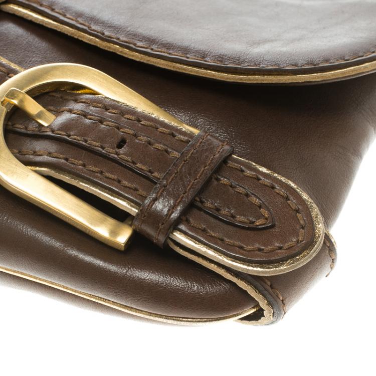 Pre Owned Jimmy Choo Brown Leather Gold Trim Tulita Shoulder Bag