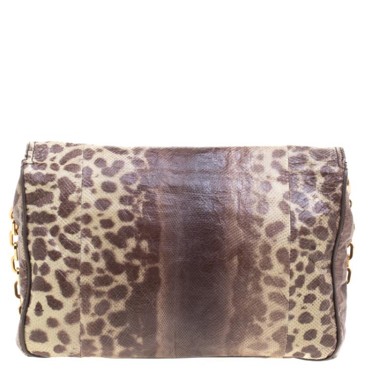Pre Owned Jimmy Choo Beige/Brown Lizard and Python Carolina Shoulder Bag