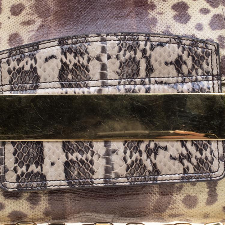 Pre Owned Jimmy Choo Beige/Brown Lizard and Python Carolina Shoulder Bag