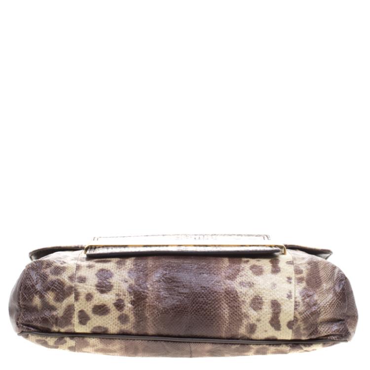 Pre Owned Jimmy Choo Beige/Brown Lizard and Python Carolina Shoulder Bag