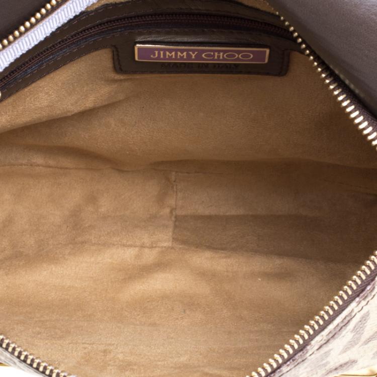 Pre Owned Jimmy Choo Beige/Brown Lizard and Python Carolina Shoulder Bag