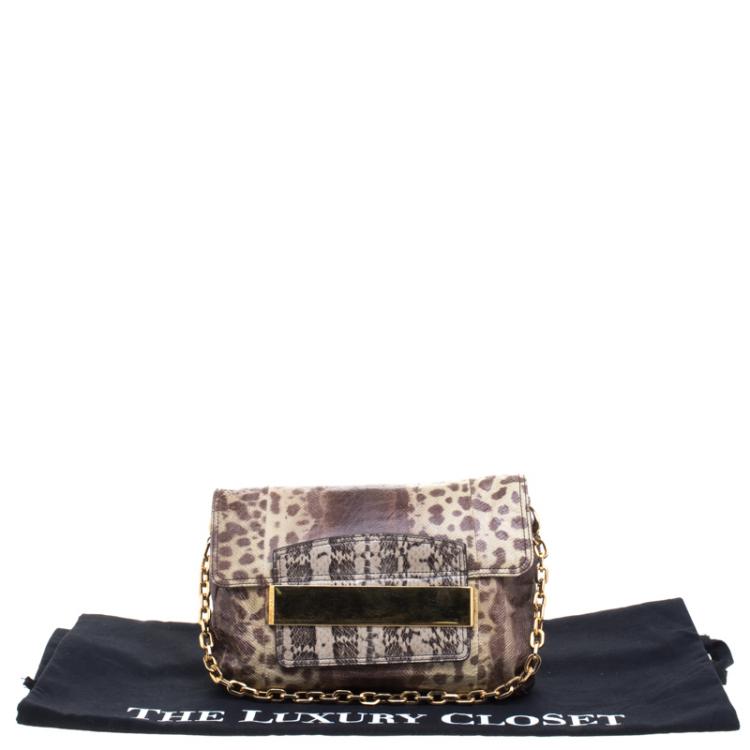 Pre Owned Jimmy Choo Beige/Brown Lizard and Python Carolina Shoulder Bag