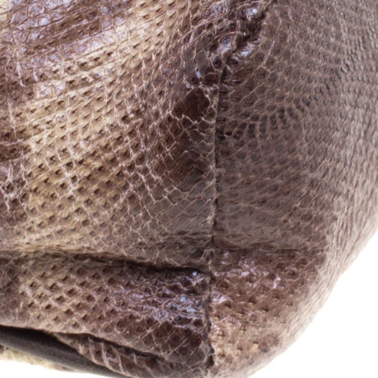 Pre Owned Jimmy Choo Beige/Brown Lizard and Python Carolina Shoulder Bag