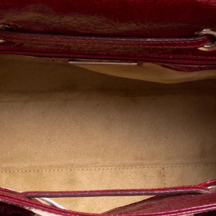 Pre Owned Jimmy Choo Dark Red Lizard Embossed Patent Leather Rosalie Satchel