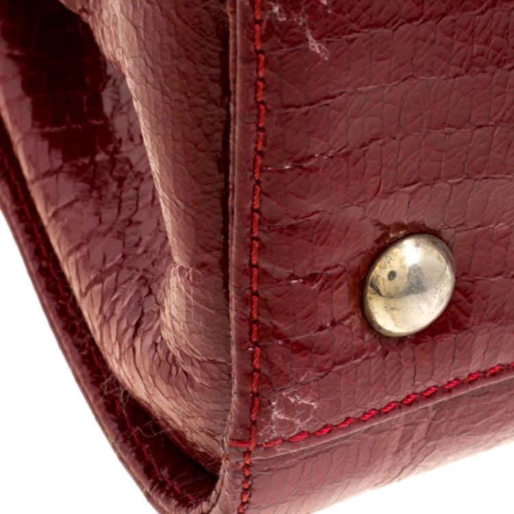 Pre Owned Jimmy Choo Dark Red Lizard Embossed Patent Leather Rosalie Satchel