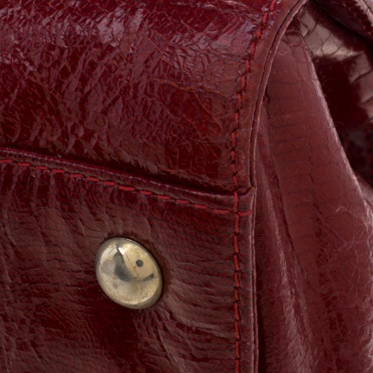 Pre Owned Jimmy Choo Dark Red Lizard Embossed Patent Leather Rosalie Satchel
