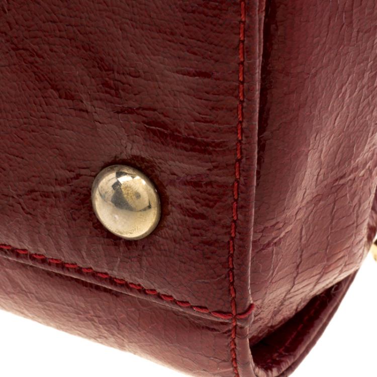 Pre Owned Jimmy Choo Dark Red Lizard Embossed Patent Leather Rosalie Satchel
