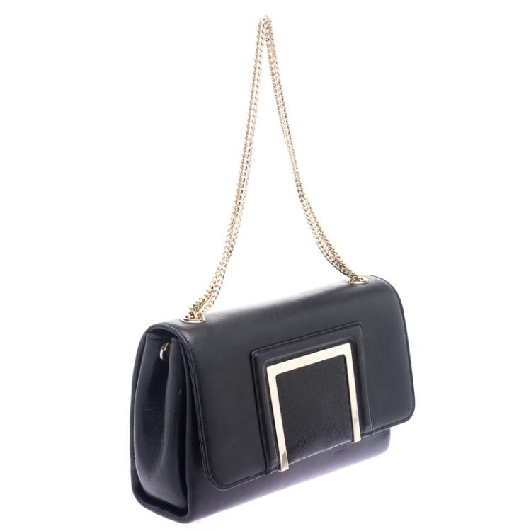 Pre Owned Jimmy Choo Black Leather and Snakeskin Trim Alba Shoulder Bag