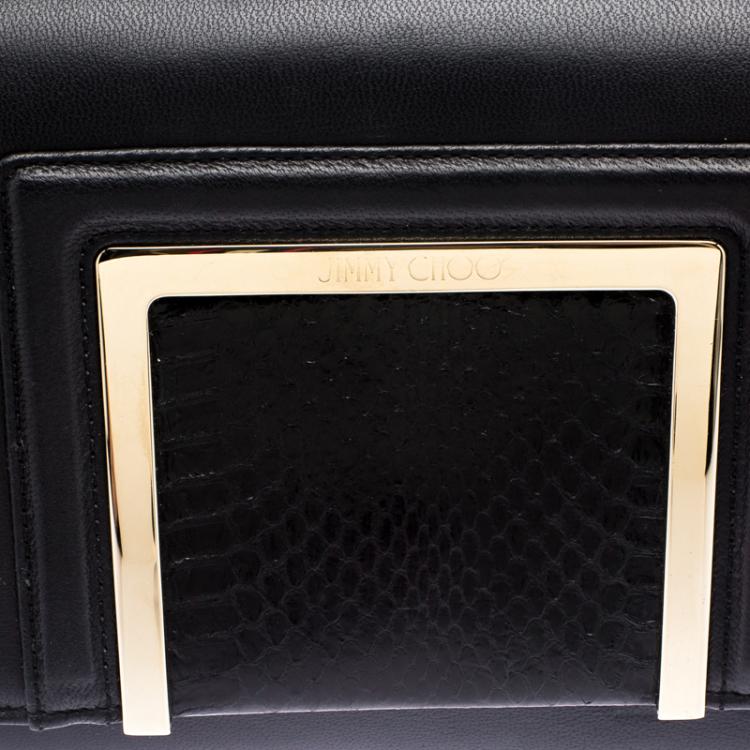 Pre Owned Jimmy Choo Black Leather and Snakeskin Trim Alba Shoulder Bag