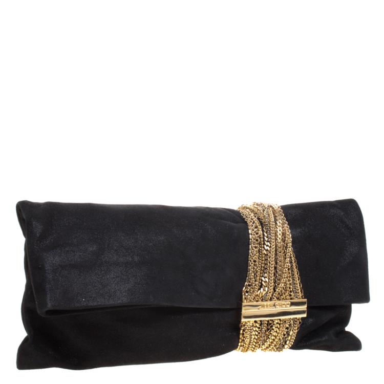 Pre Owned Jimmy Choo Black Shimmer Suede Chandra Clutch