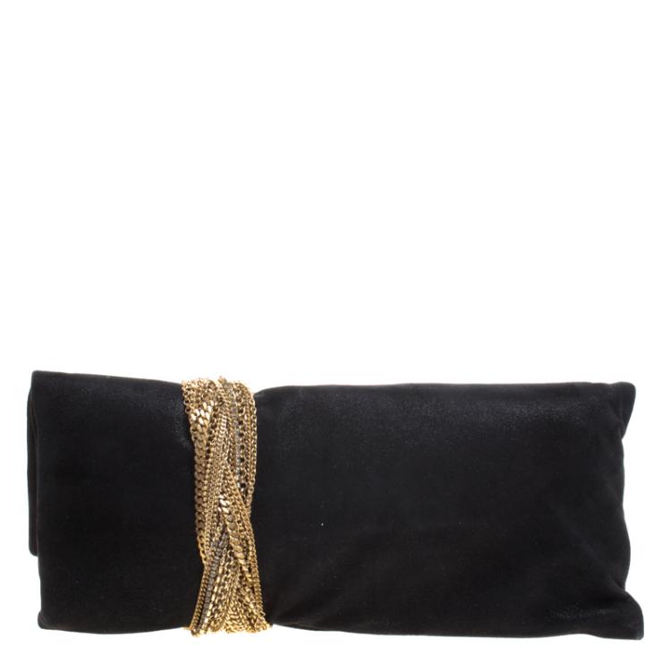 Pre Owned Jimmy Choo Black Shimmer Suede Chandra Clutch