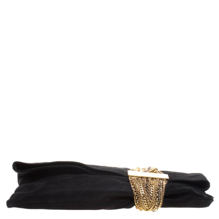 Pre Owned Jimmy Choo Black Shimmer Suede Chandra Clutch