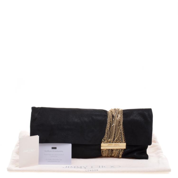 Pre Owned Jimmy Choo Black Shimmer Suede Chandra Clutch