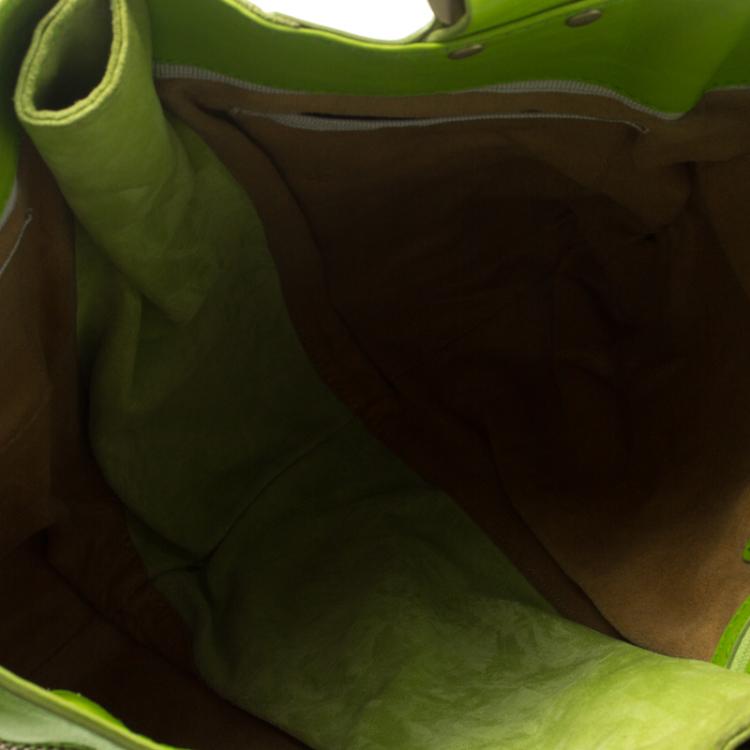 Pre Owned Jimmy Choo Neon Green Leather and Suede Mona Tote