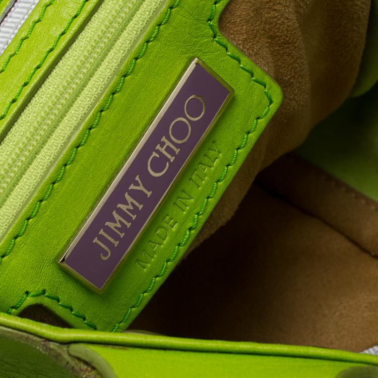 Pre Owned Jimmy Choo Neon Green Leather and Suede Mona Tote