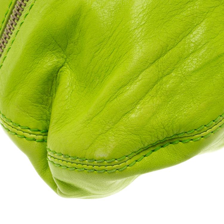 Pre Owned Jimmy Choo Neon Green Leather and Suede Mona Tote