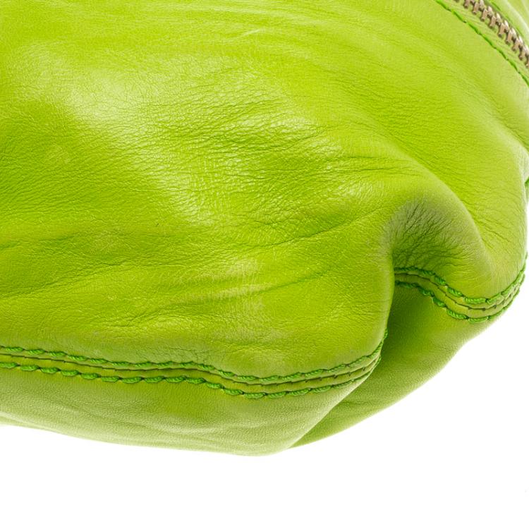 Pre Owned Jimmy Choo Neon Green Leather and Suede Mona Tote