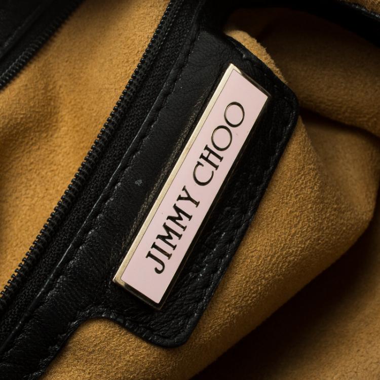 مملوكة مسبقًا Jimmy Choo Black Leather Python Trim Small Studded Sky Hobo