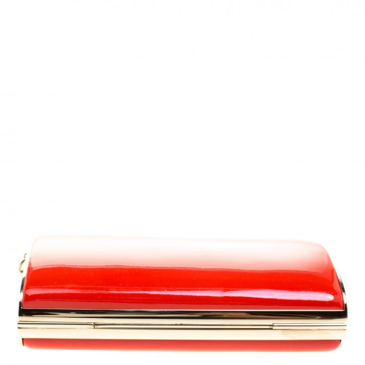 Pre Owned Jimmy Choo Red Patent Leather Carmen Chain Wristlet Clutch