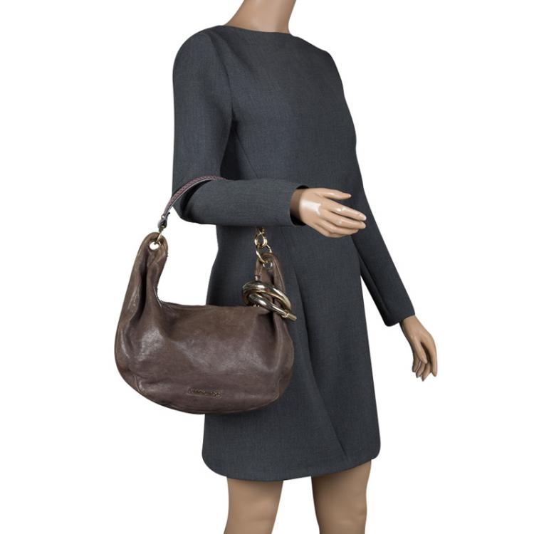مملوكة مسبقًا Jimmy Choo Dark Beige Leather Small Solar Hobo