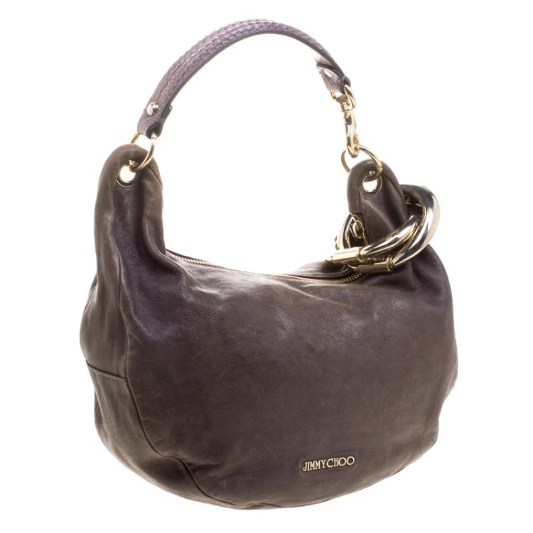 مملوكة مسبقًا Jimmy Choo Dark Beige Leather Small Solar Hobo