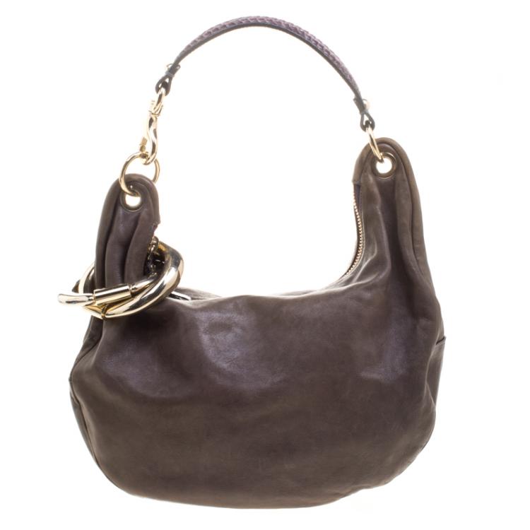 مملوكة مسبقًا Jimmy Choo Dark Beige Leather Small Solar Hobo