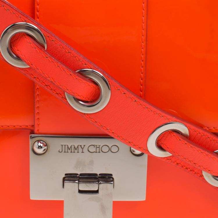 Pre Owned Jimmy Choo Neon Orange Patent Leather Rebel Crossbody Bag