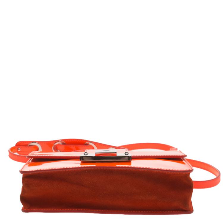 Pre Owned Jimmy Choo Neon Orange Patent Leather Rebel Crossbody Bag