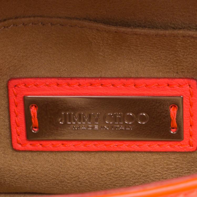 Pre Owned Jimmy Choo Neon Orange Patent Leather Rebel Crossbody Bag