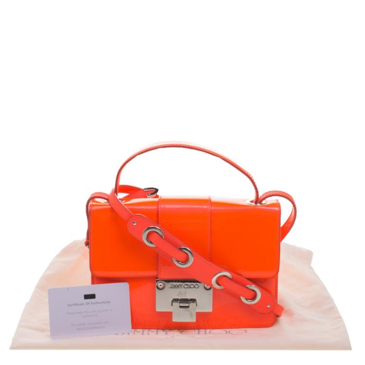 Pre Owned Jimmy Choo Neon Orange Patent Leather Rebel Crossbody Bag