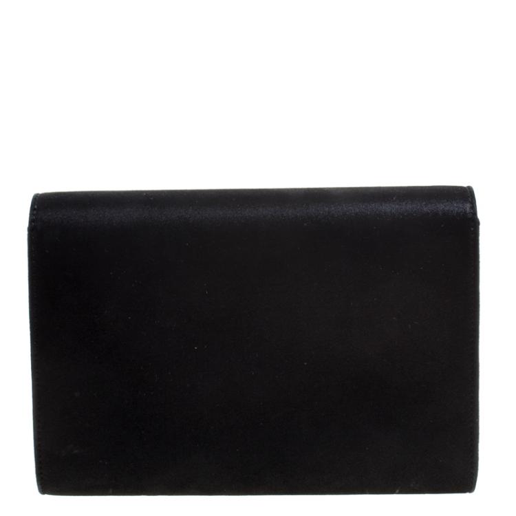 مملوكة مسبقًا Jimmy Choo Black Shimmering Leather Crystal Embellished Clutch