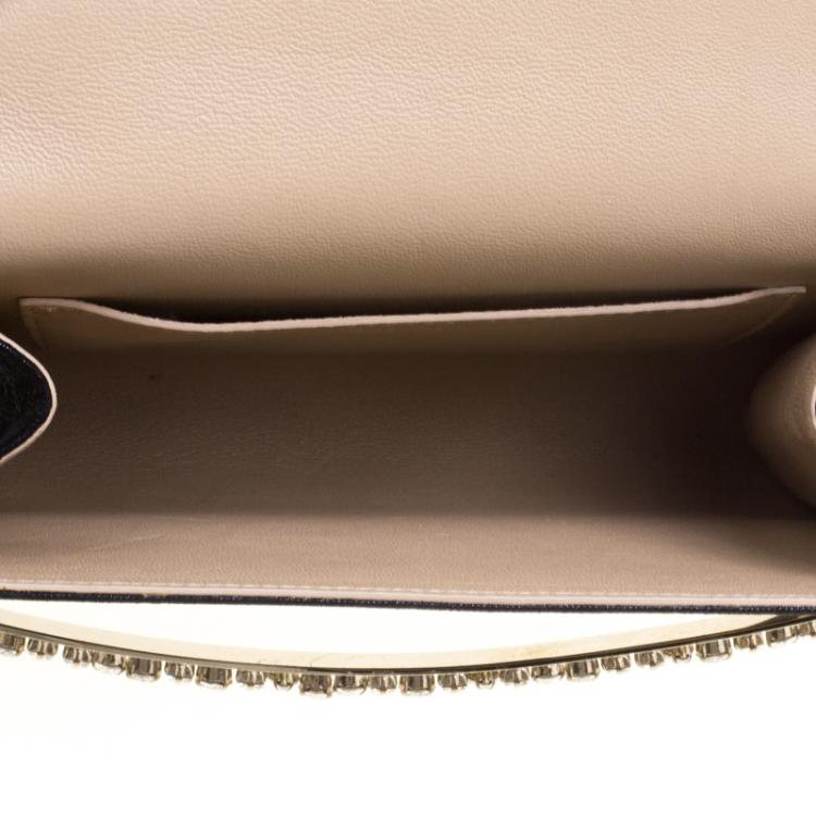مملوكة مسبقًا Jimmy Choo Black Shimmering Leather Crystal Embellished Clutch