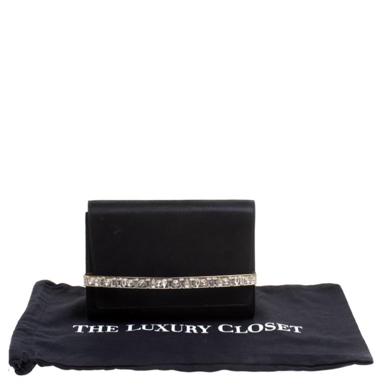 مملوكة مسبقًا Jimmy Choo Black Shimmering Leather Crystal Embellished Clutch
