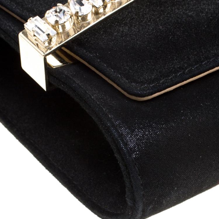 مملوكة مسبقًا Jimmy Choo Black Shimmering Leather Crystal Embellished Clutch