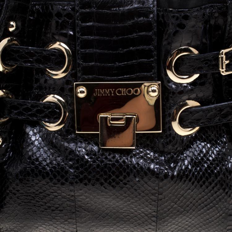 Pre Owned Jimmy Choo Black Python Embossed Leather Mini Riki Tote