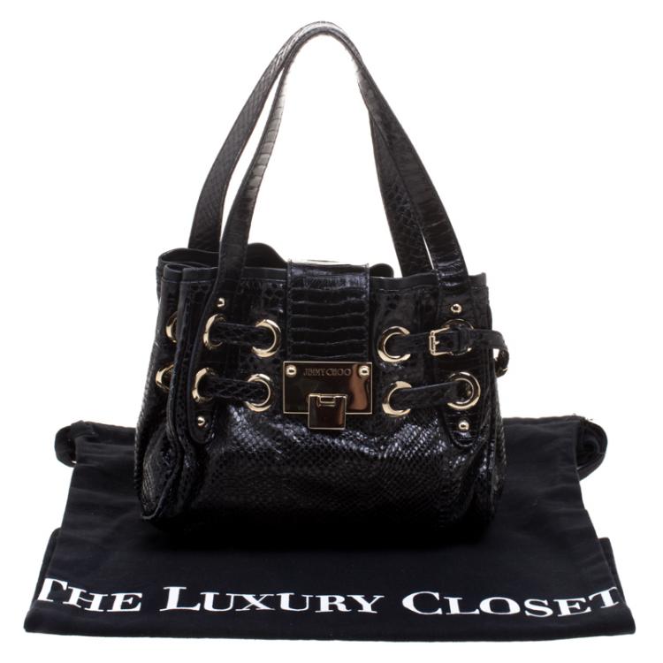 Pre Owned Jimmy Choo Black Python Embossed Leather Mini Riki Tote