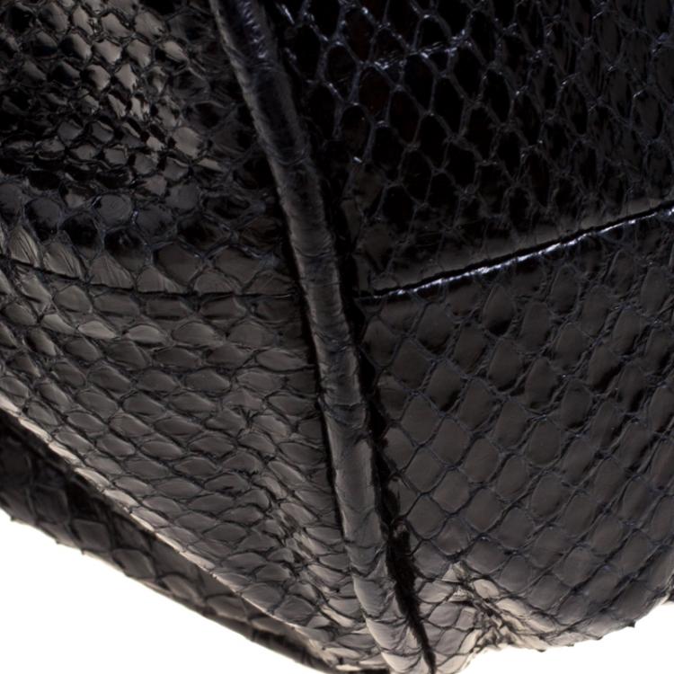 Pre Owned Jimmy Choo Black Python Embossed Leather Mini Riki Tote