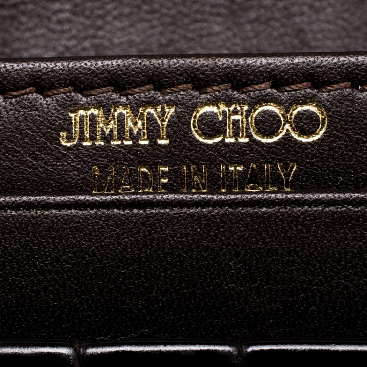 Pre Owned Jimmy Choo Dark Brown Croc Embossed Glossy Leather Flap Wallet