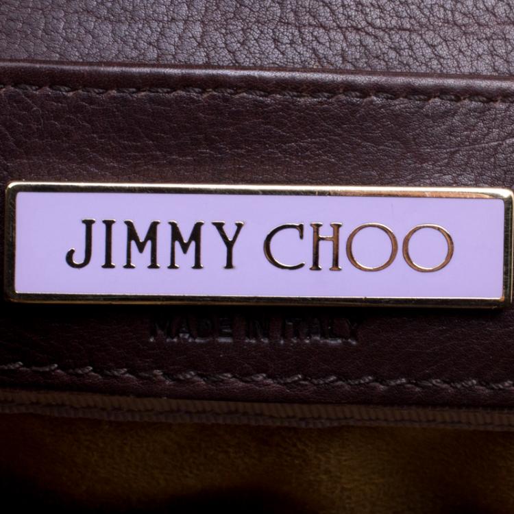 Pre Owned Jimmy Choo Brown Python Embossed Leather Rosalie Top Handle Bag