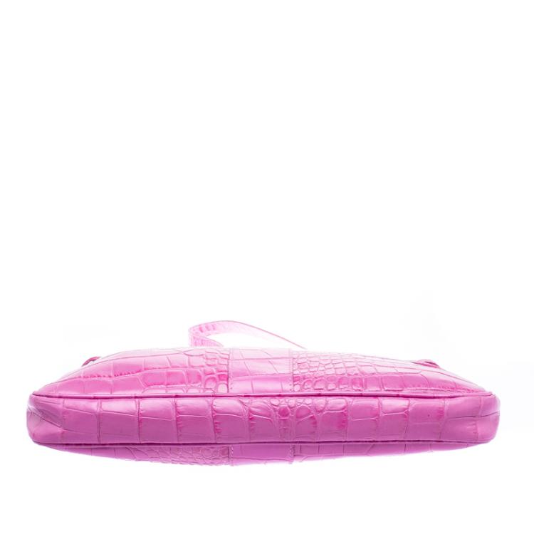 Pre Owned Jimmy Choo Pink Croc Embossed Leather Shoulder Bag