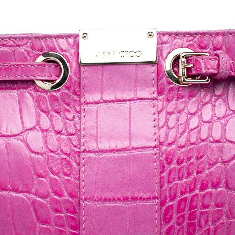 Pre Owned Jimmy Choo Pink Croc Embossed Leather Shoulder Bag