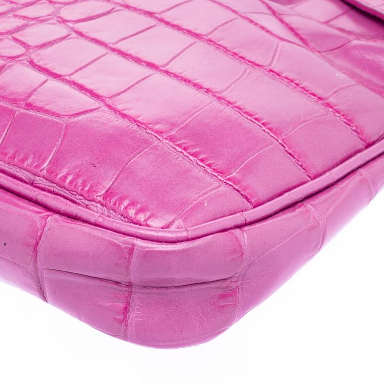 Pre Owned Jimmy Choo Pink Croc Embossed Leather Shoulder Bag