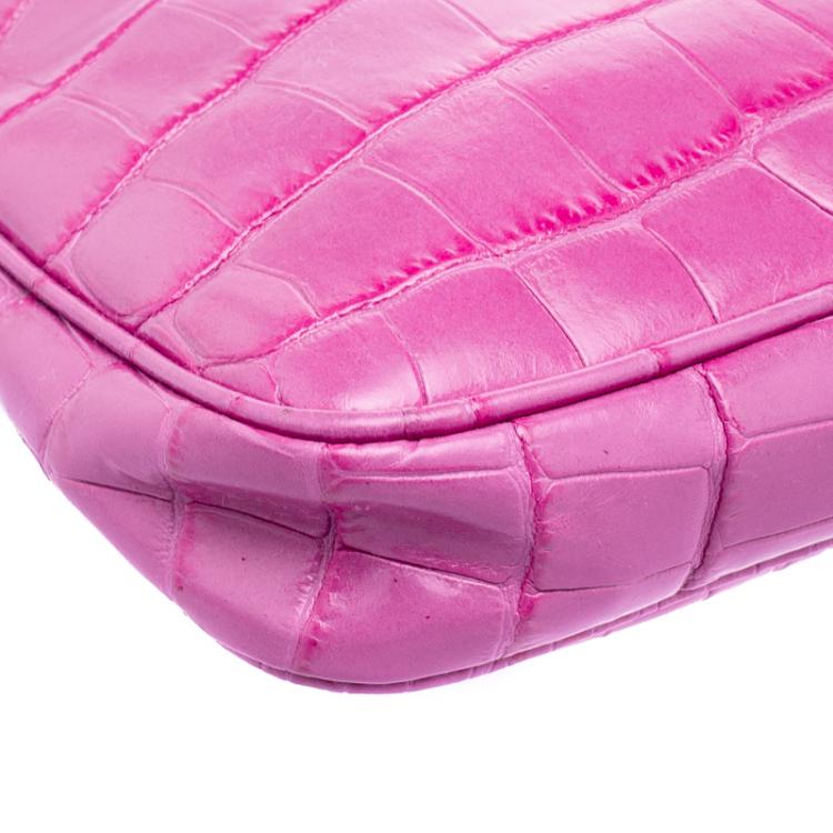 Pre Owned Jimmy Choo Pink Croc Embossed Leather Shoulder Bag