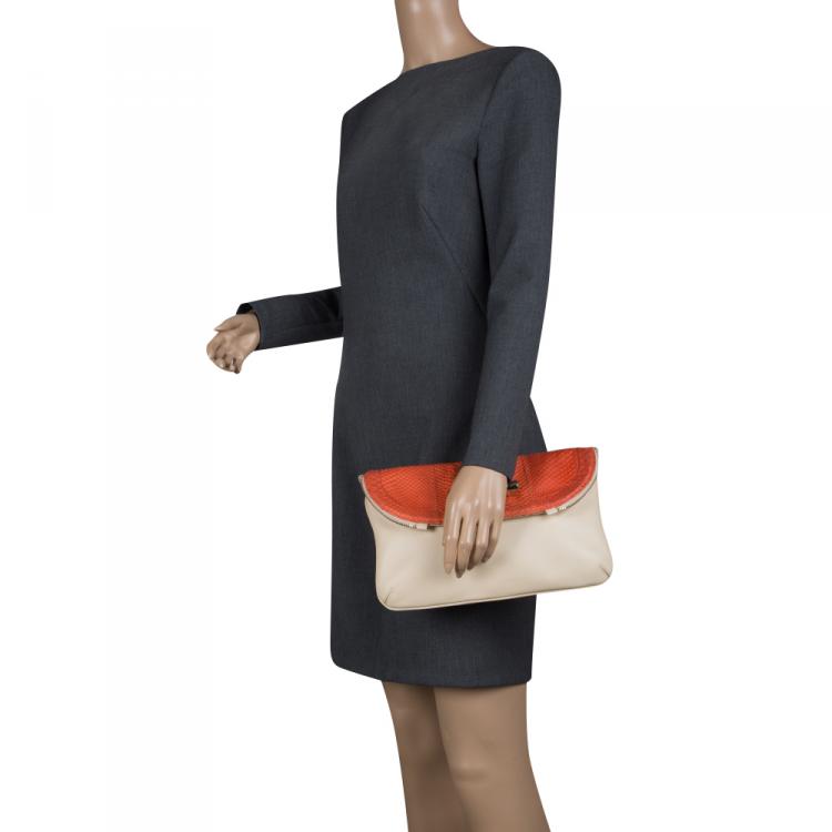 Pre Owned Jimmy Choo Beige/Orange Python and Leather Jasmine Clutch