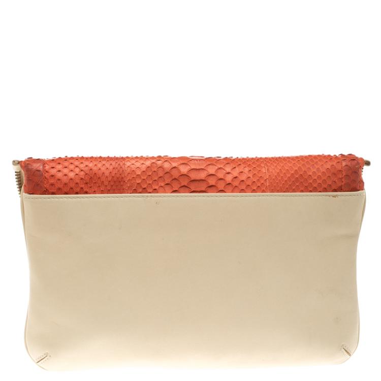 Pre Owned Jimmy Choo Beige/Orange Python and Leather Jasmine Clutch